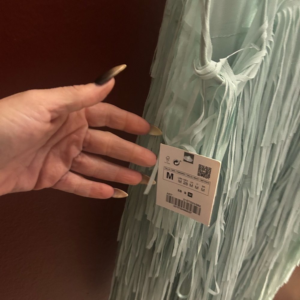 Zara Mint Green Fringe Mini Dress
